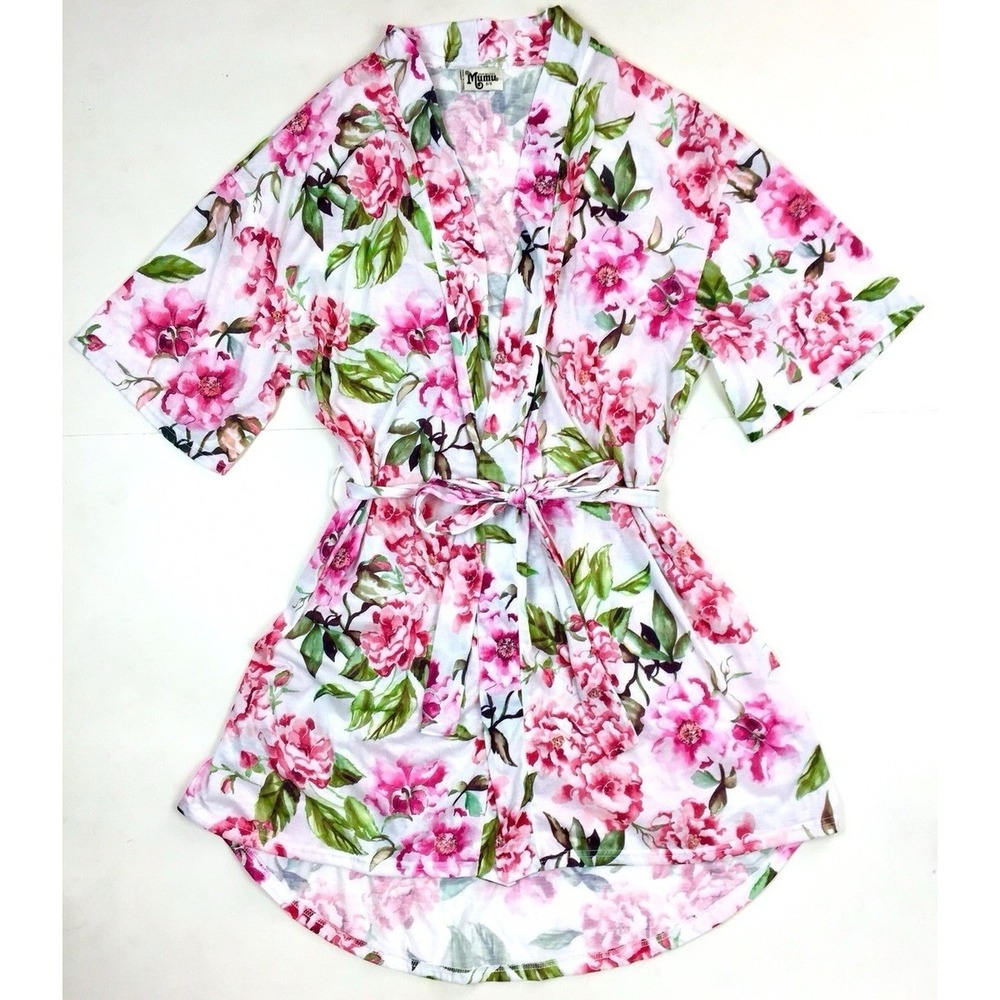 Show Me Your Mumu One Size Mini Robe Pink Floral Tie Relax Shabby Chic Lounge